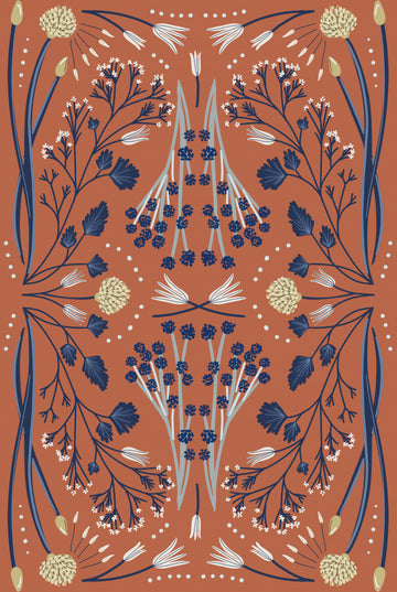 Folk Mirrored Botanics - Blue and Dusty Red | Canvas