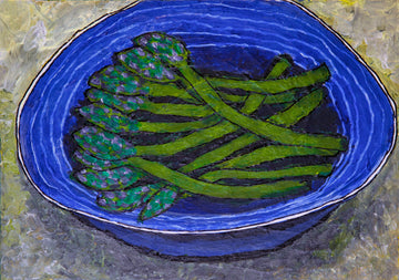 Green Asparagus In Blue Bowl | Poster