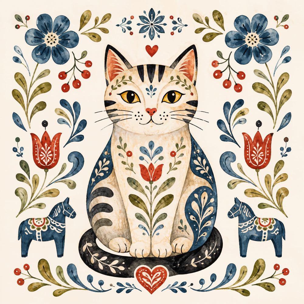 Scandinavian Folk Cat | Canvas