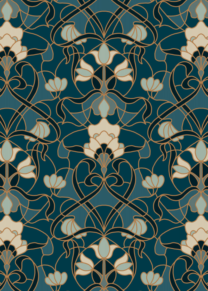 Ornate Teal Floral Pattern | Canvas