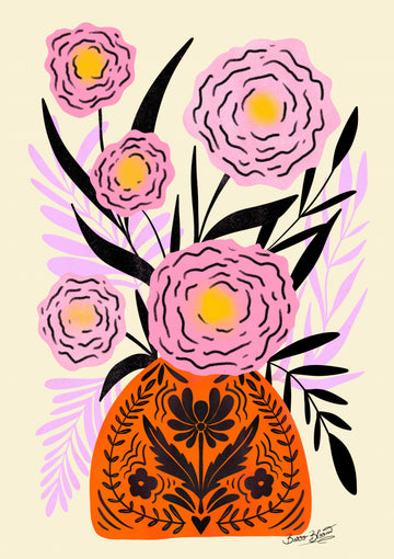 Vibrant Folk Floral Vase | Poster