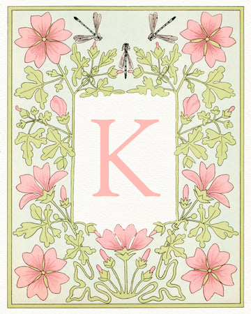 Floral K and Dragonflies | Canvas