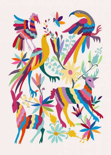 Colorful Folk Animal Garden | Canvas
