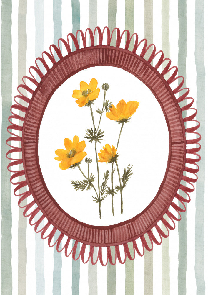 Blue Stripes Yellow Flowers | Canvas
