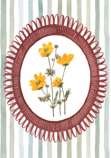 Blue Stripes Yellow Flowers | Canvas