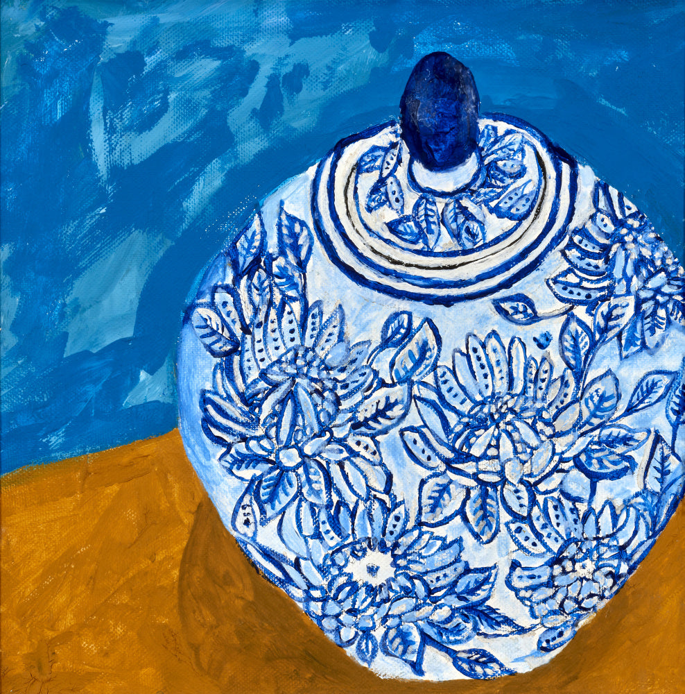 Elegant Blue Floral Jar | Canvas