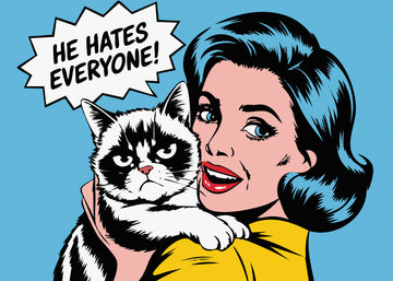 Cheerful Woman Grumpy Pet | Canvas