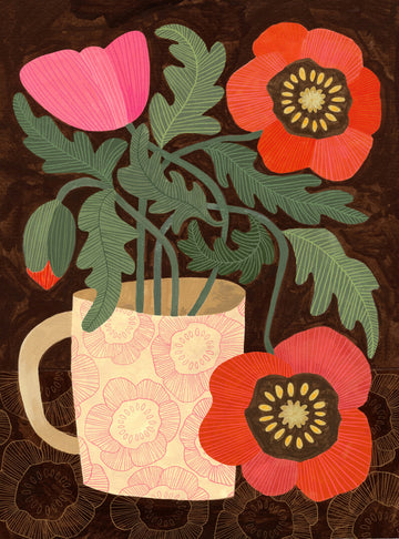 Poppies in a Pink Mug | Canvas