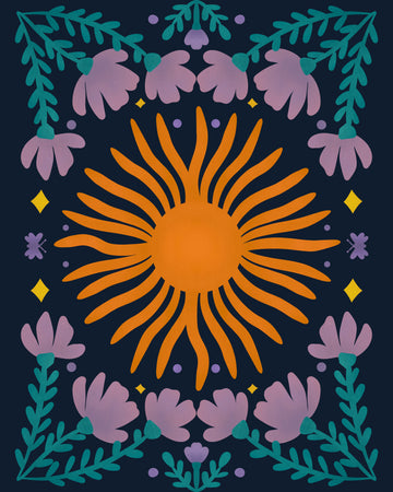 Celestial Sun and Flowers | Canvas