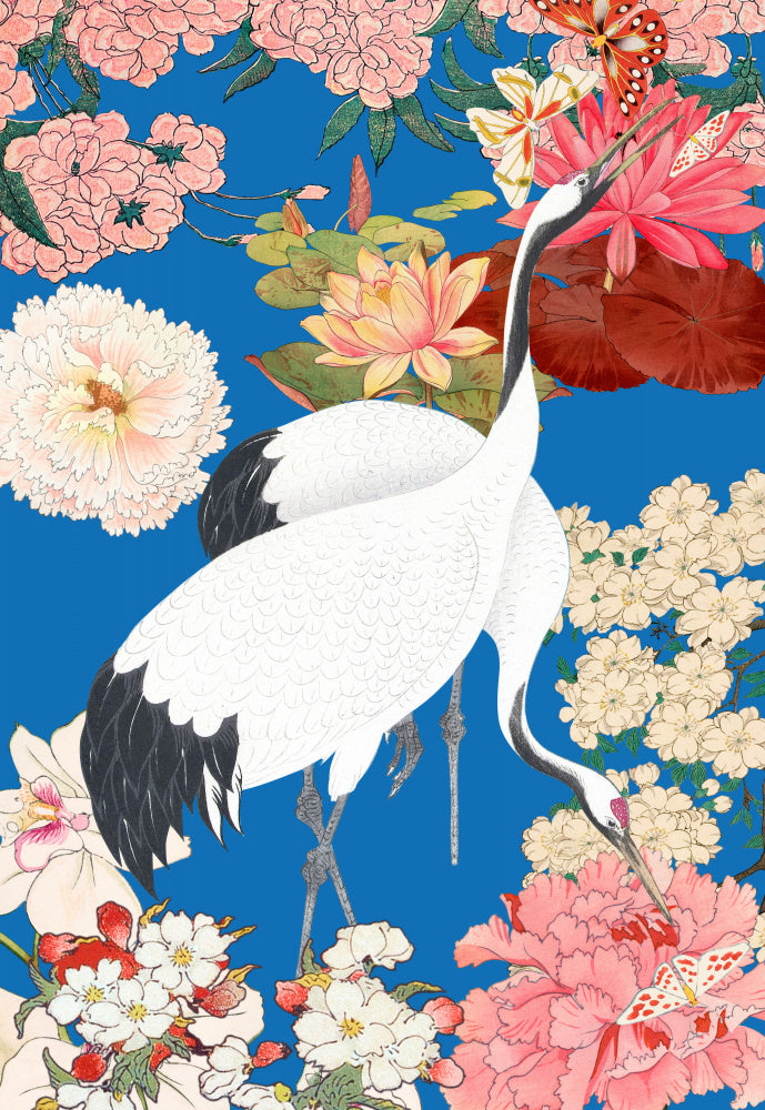 Japanese Cranes Floral Art | Poster