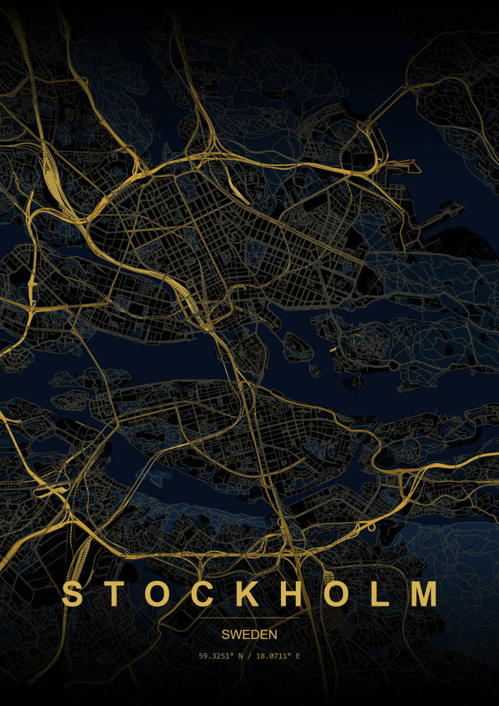 Golden Stockholm Map | Poster