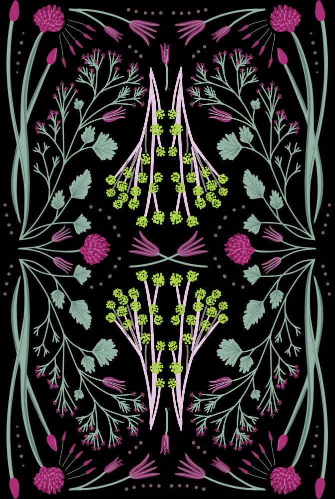 Folk Mirrored - Black, Green and Pink | Canvas