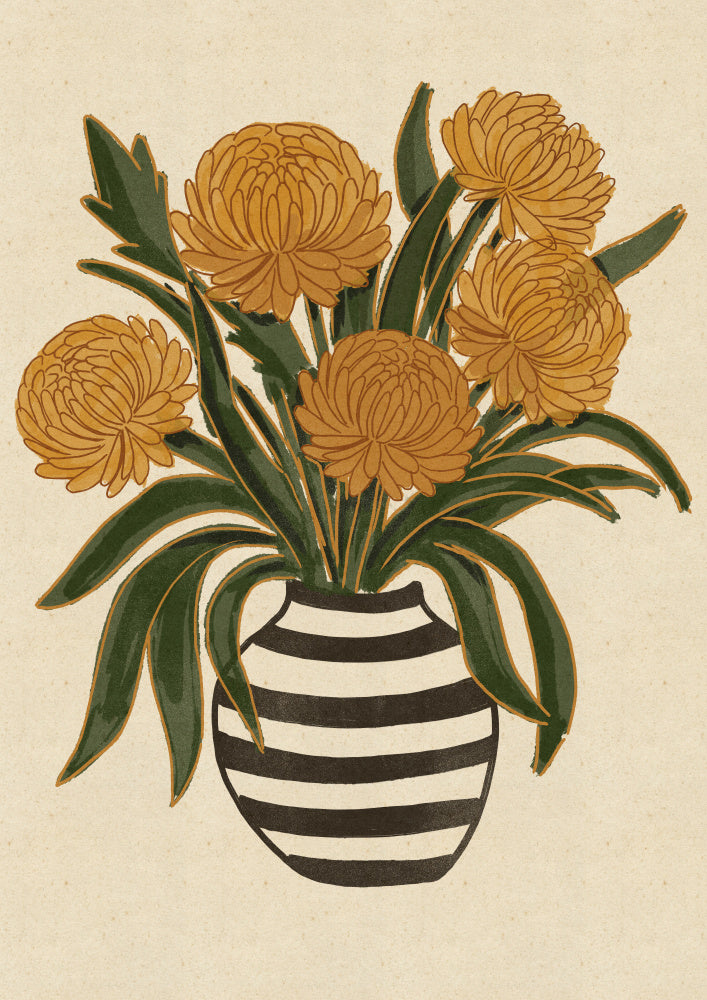 Yellow Chrysanthemums Striped Vase | Canvas
