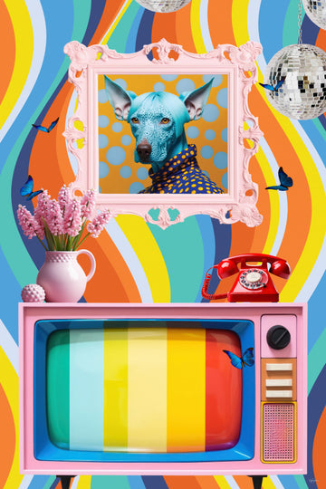 Colorful Groovy Blue Dog | Poster
