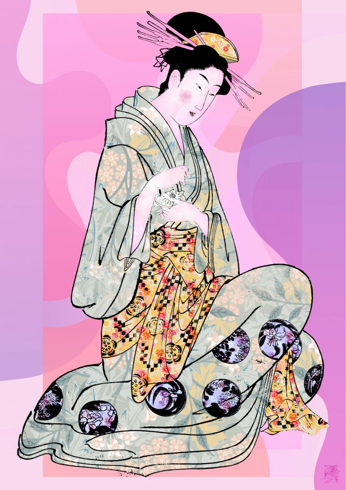 Elegant Geisha Kneeling | Poster