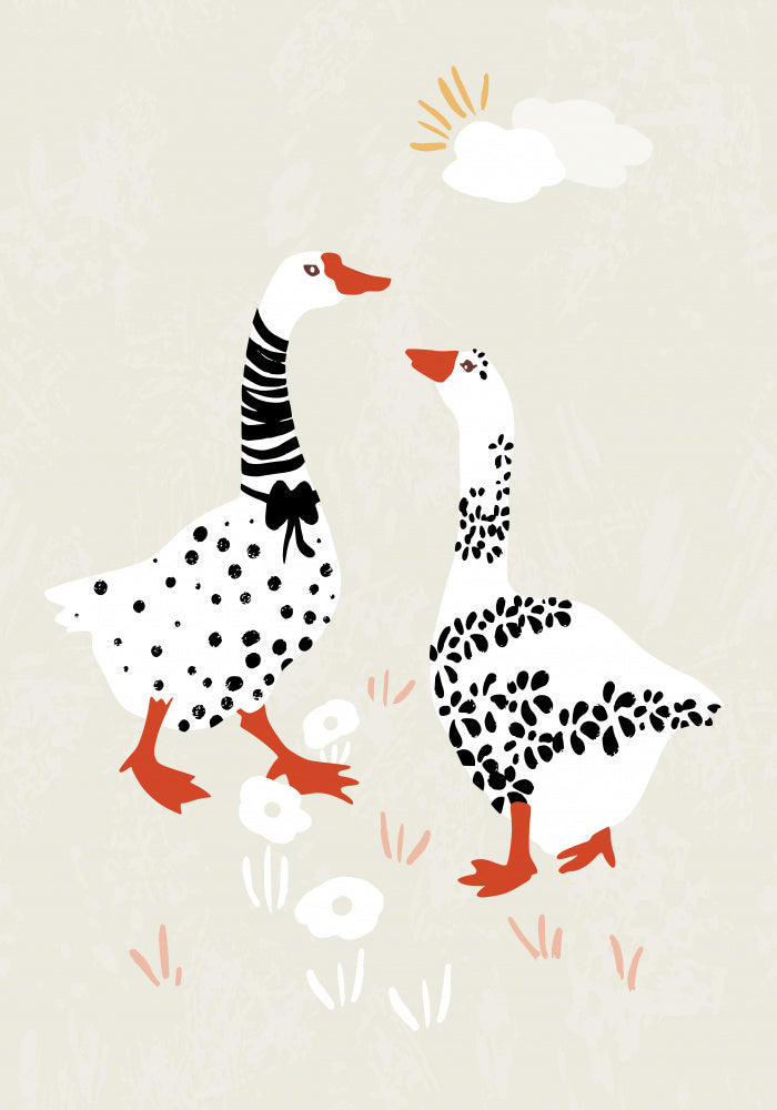Charming Geese Stroll | Canvas