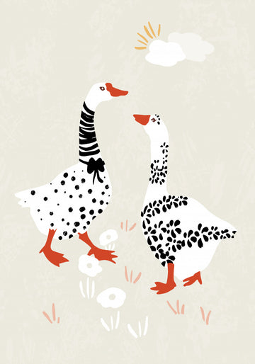 Charming Geese Stroll | Poster
