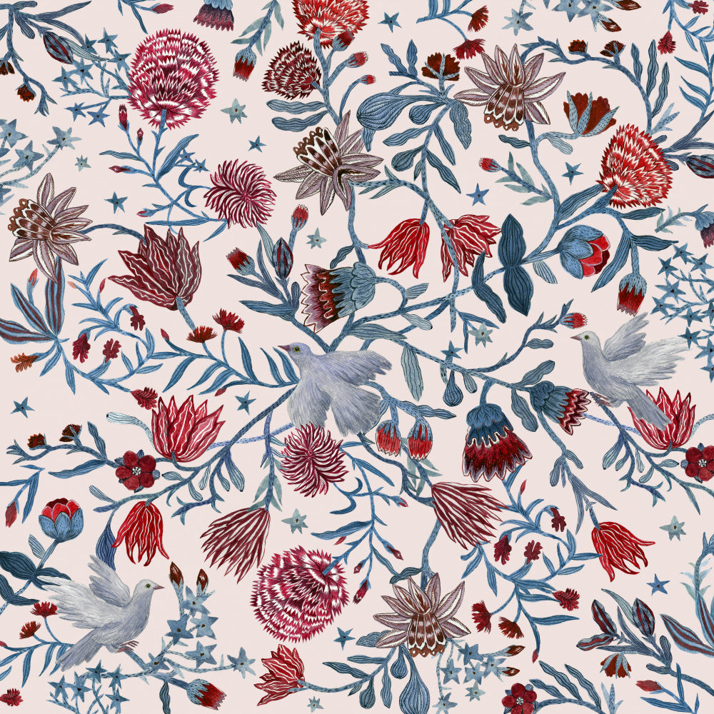 Doves and Folk Flowers | Canvas