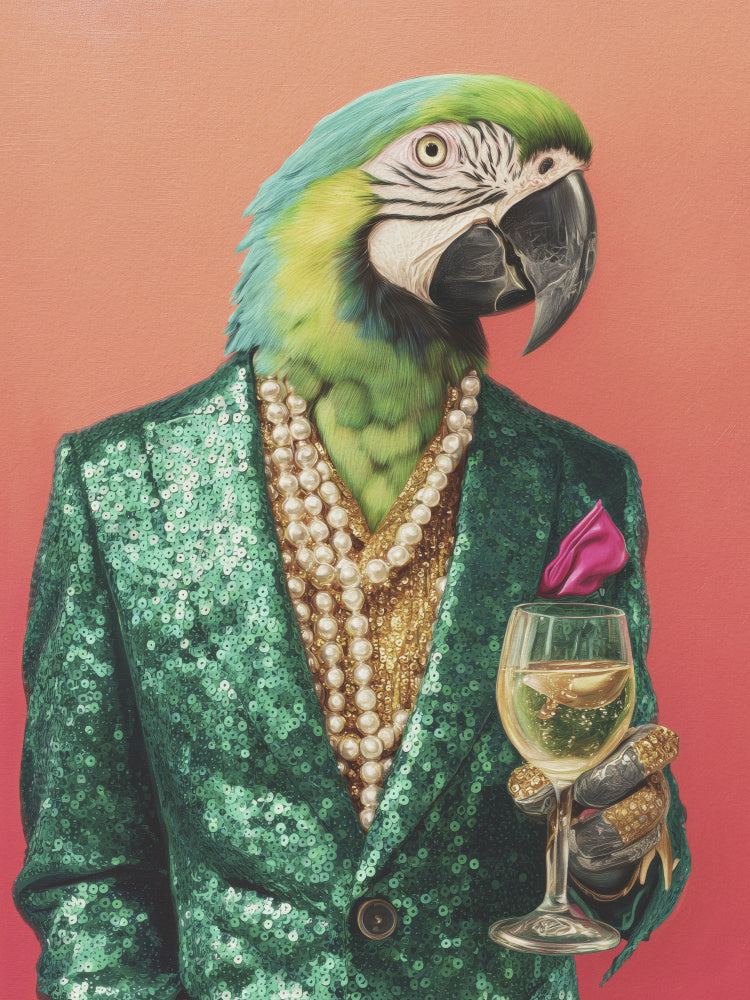 Dapper Parrot with Wine | Poster