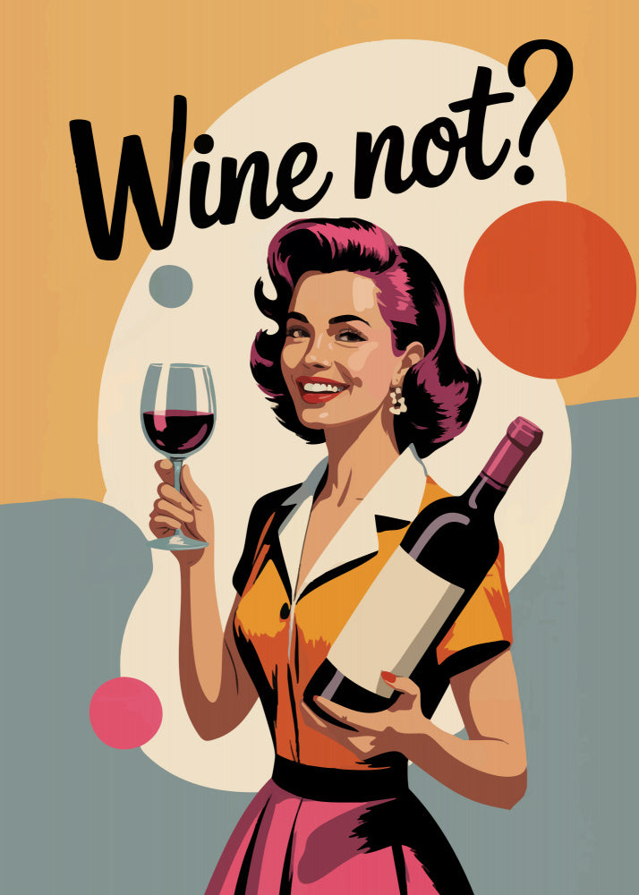 Happy Retro Wine Woman | Poster