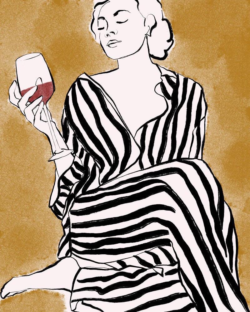 Striped Serenity With Wine | Canvas