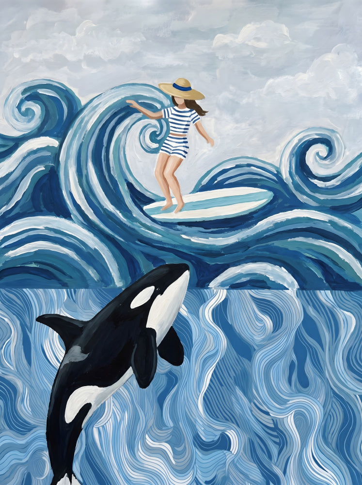 Surfer Girl and Orca | Canvas