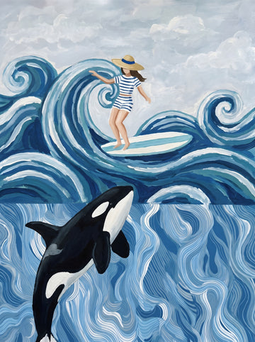 Surfer Girl and Orca | Canvas