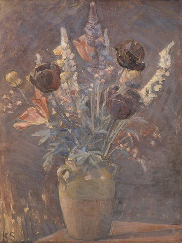 Clay Vase With Tulips and Other Flowers By Karl Schou | Canvas