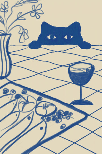 Curious Blue Cat Dinner | Canvas