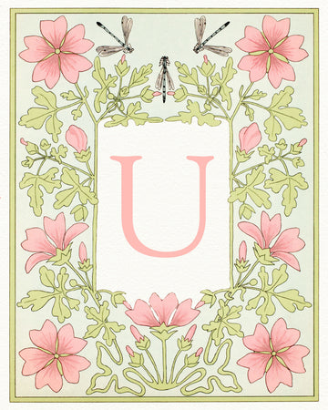 Pink Floral Letter U | Poster