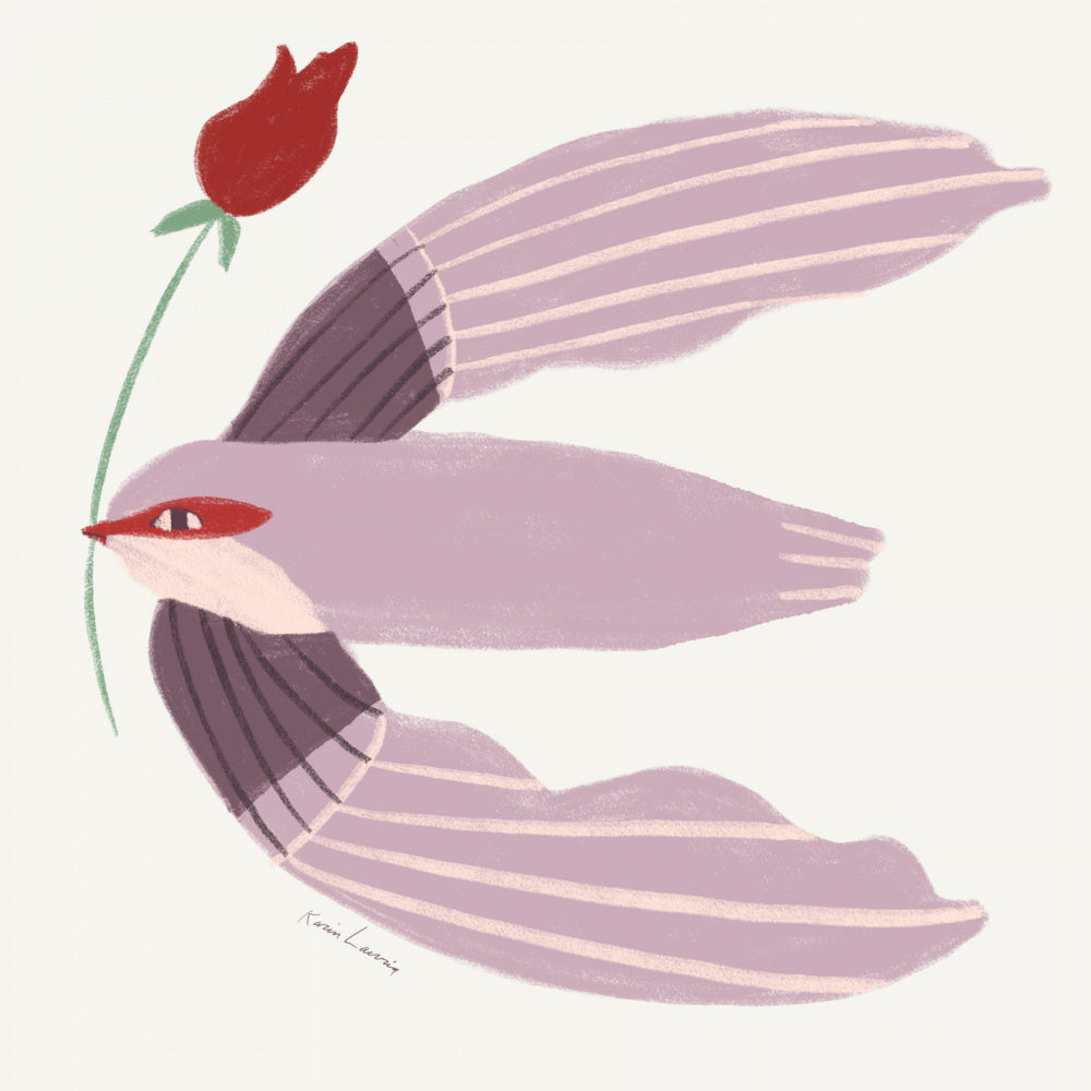 Whimsical Bird with Rose | Canvas