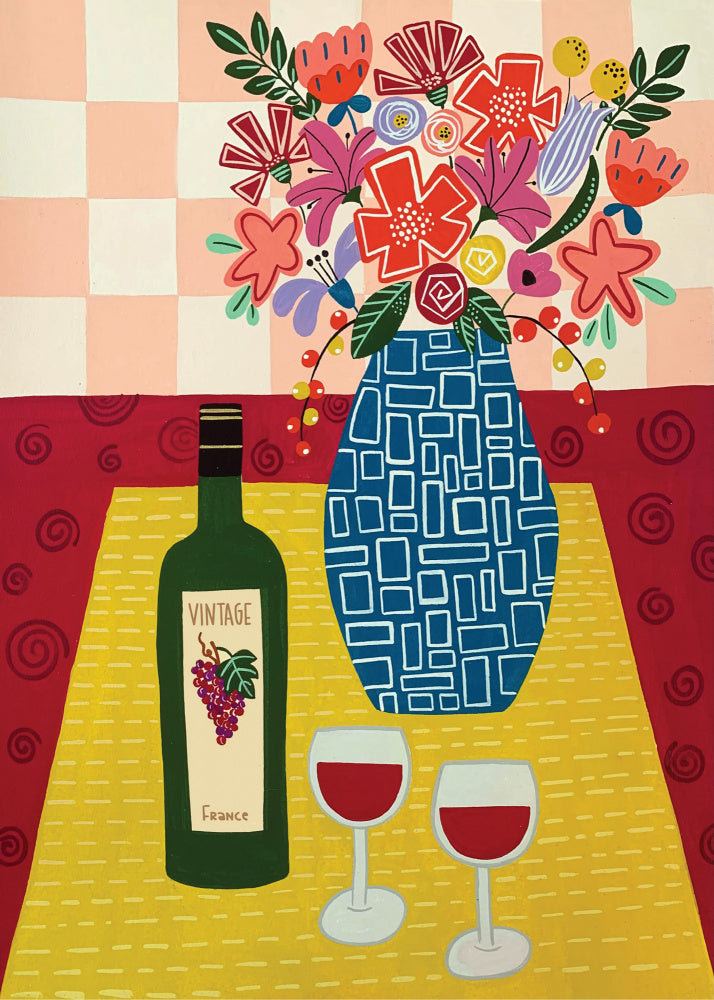 Vibrant Wine and Flowers | Canvas