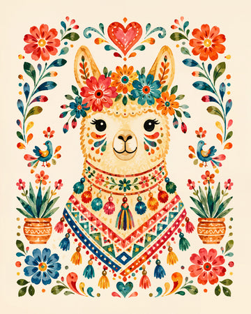 Colorful Llama Folk Art | Canvas