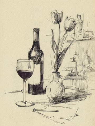 Wine and Tulips Sketch | Canvas