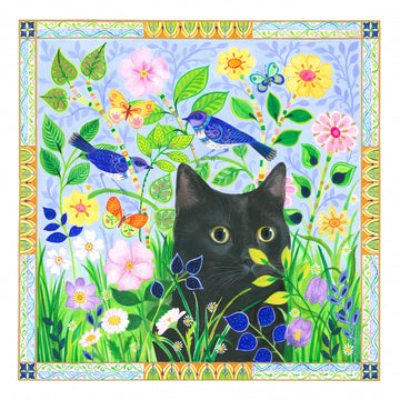 Black Cat In Jewelled Garden | Canvas