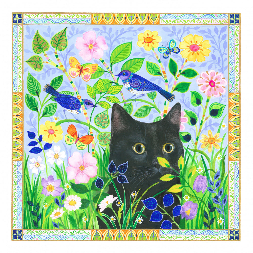 Black Cat In Jewelled Garden | Poster