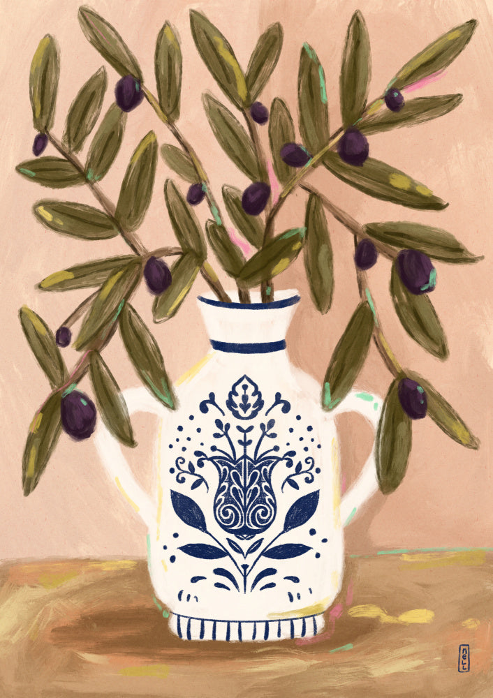 Olive Branches In a Pot Painting | Canvas