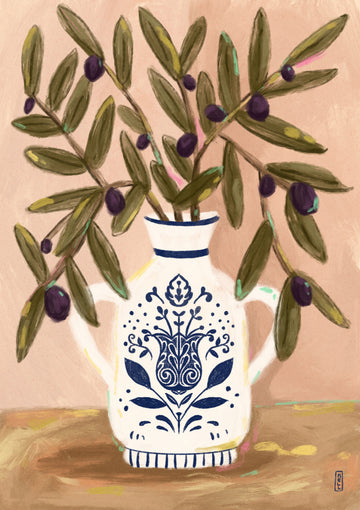 Olive Branches In a Pot Painting | Canvas