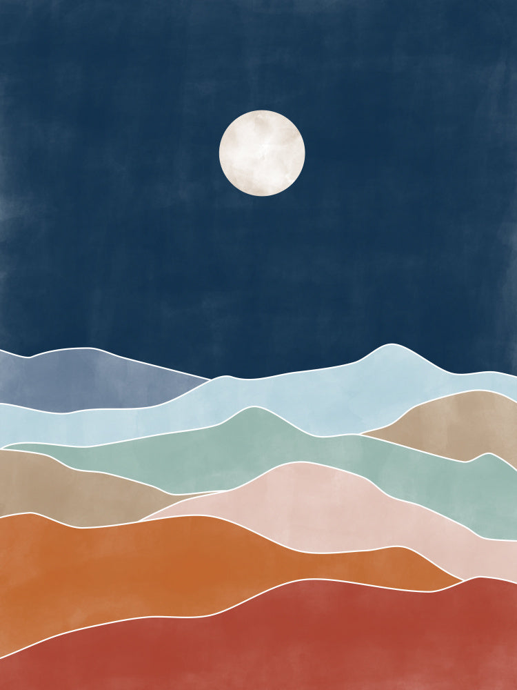 Layered Moonlit Mountains | Poster