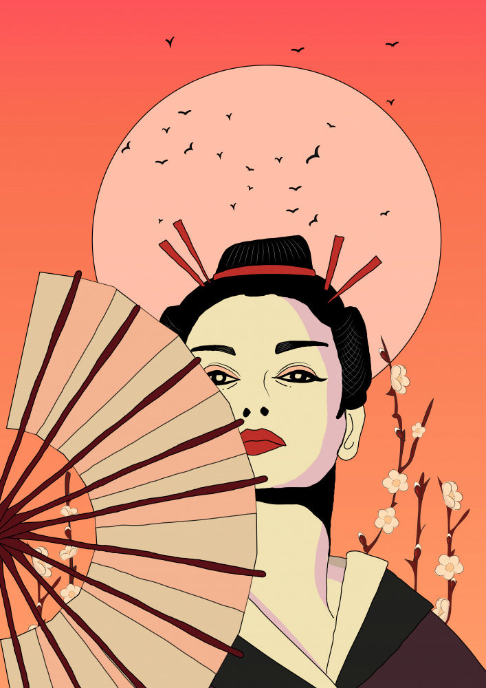 Japanese Geisha with Fan | Canvas