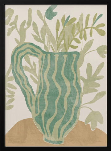 Green Striped Botanical | Poster - Black Metal Frame Interior