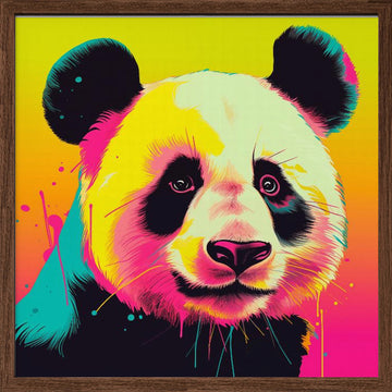 Neon Panda Portrait | Poster - Walnut Frame Interior