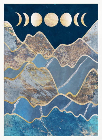Golden Peaks Moon Phases | Poster - White Frame Interior