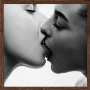 Tender Women's Kiss | Poster - Walnut Frame Interior