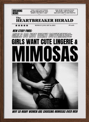 Girls Lingerie Mimosas News | Poster - Walnut Frame Interior