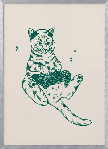 Gamer Cat Chill | Poster - Silver Frame Interior