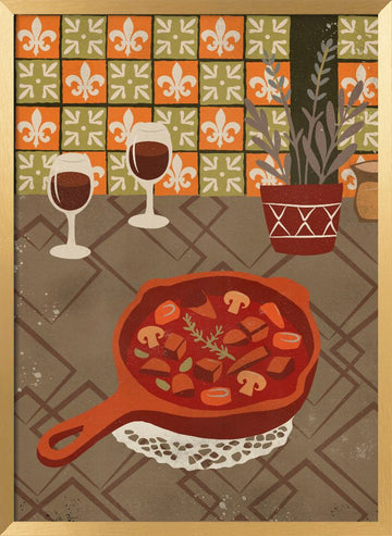 Hearty Stew and Wine | Poster - Gold Frame Interior