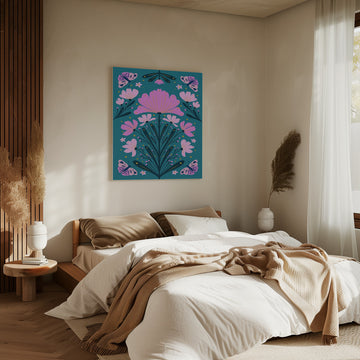 Vibrant Folk Flowers | Canvas - Room Interior 2