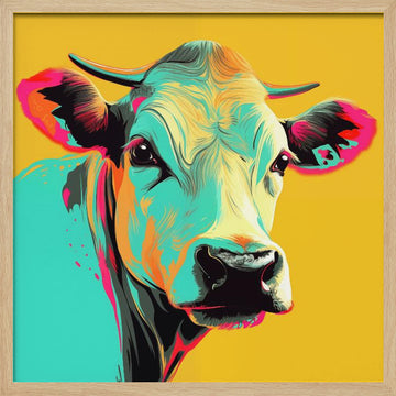 Vibrant Pop Art Cow | Poster - Wood Frame Interior