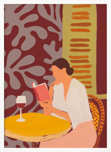 Leisurely Cafe Reading | Poster - White Frame Interior